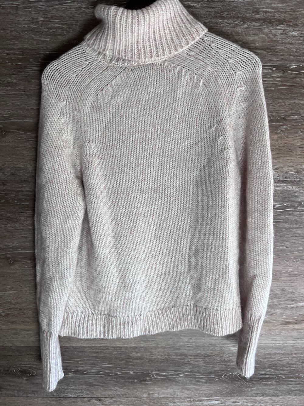 J Crew Women Pink Nude Wool Mohair Blend Chunky Turtleneck Sweater Size L Preppy
